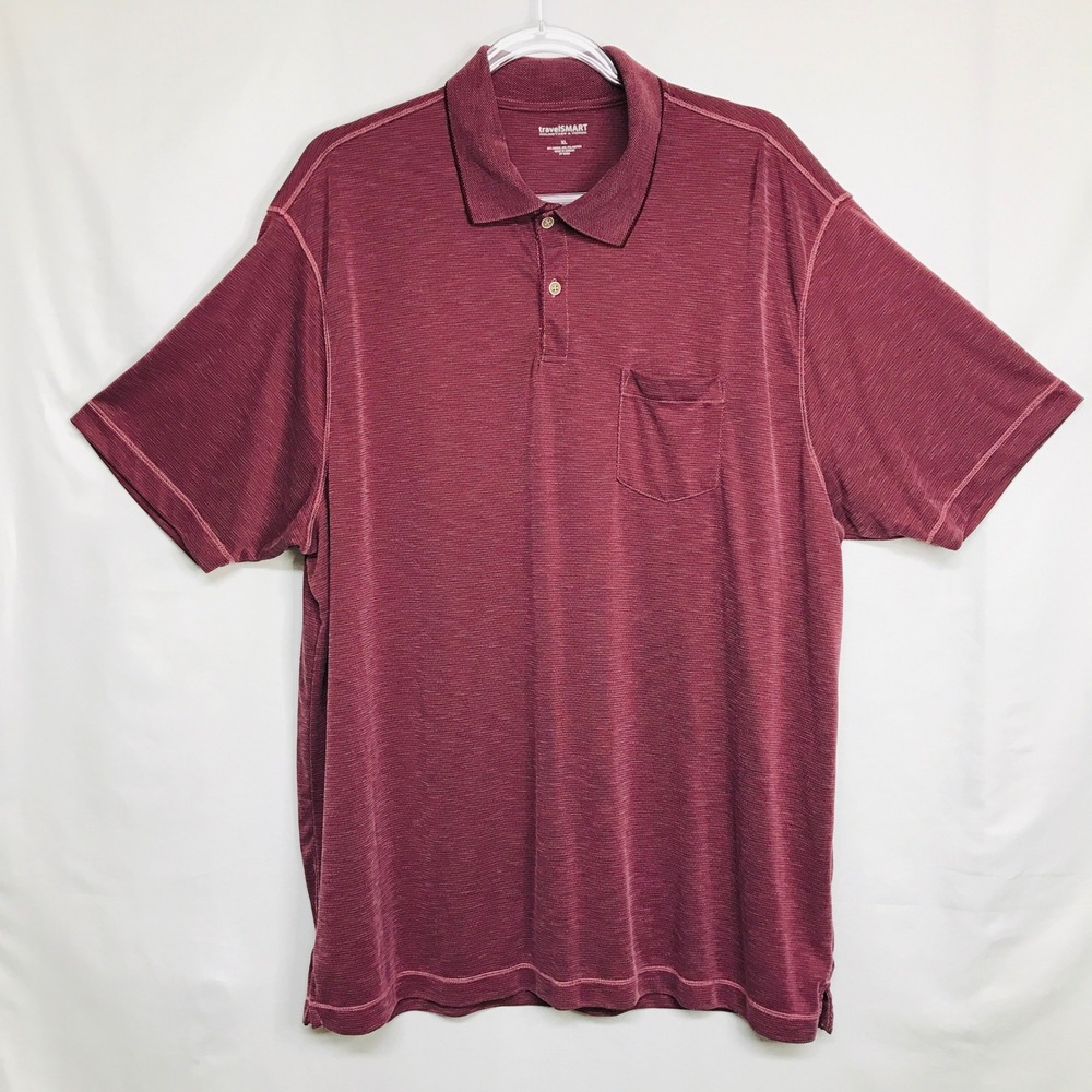 Roundtree & Yorke TravelSmart‎ Mens XL Burgundy Textured Knit Pocket Polo Shirt